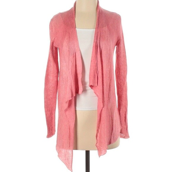 Eileen Fisher Sweaters - Eileen Fisher 100% Linen Open Front Cardigan Women's Size PP pink Ribbed Knit